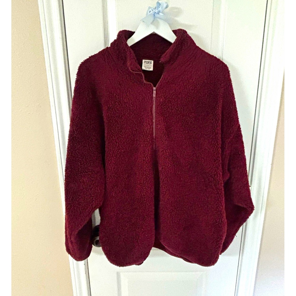 PINK Victoria's Secret XXL Burgundy Sherpa Fleece 1/4 Zip Mock Neck Sweatshirt